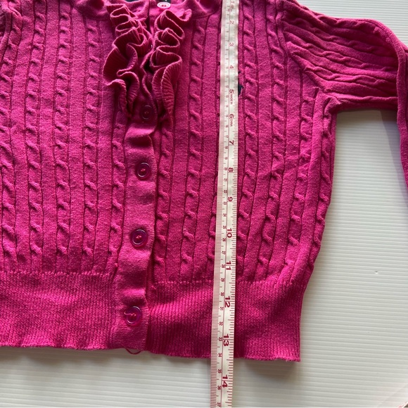 Ralph Lauren Girls Cable Knit Cardigan Pink Button Up Ruffle Size M (AU 3/4) - Picture 8 of 8